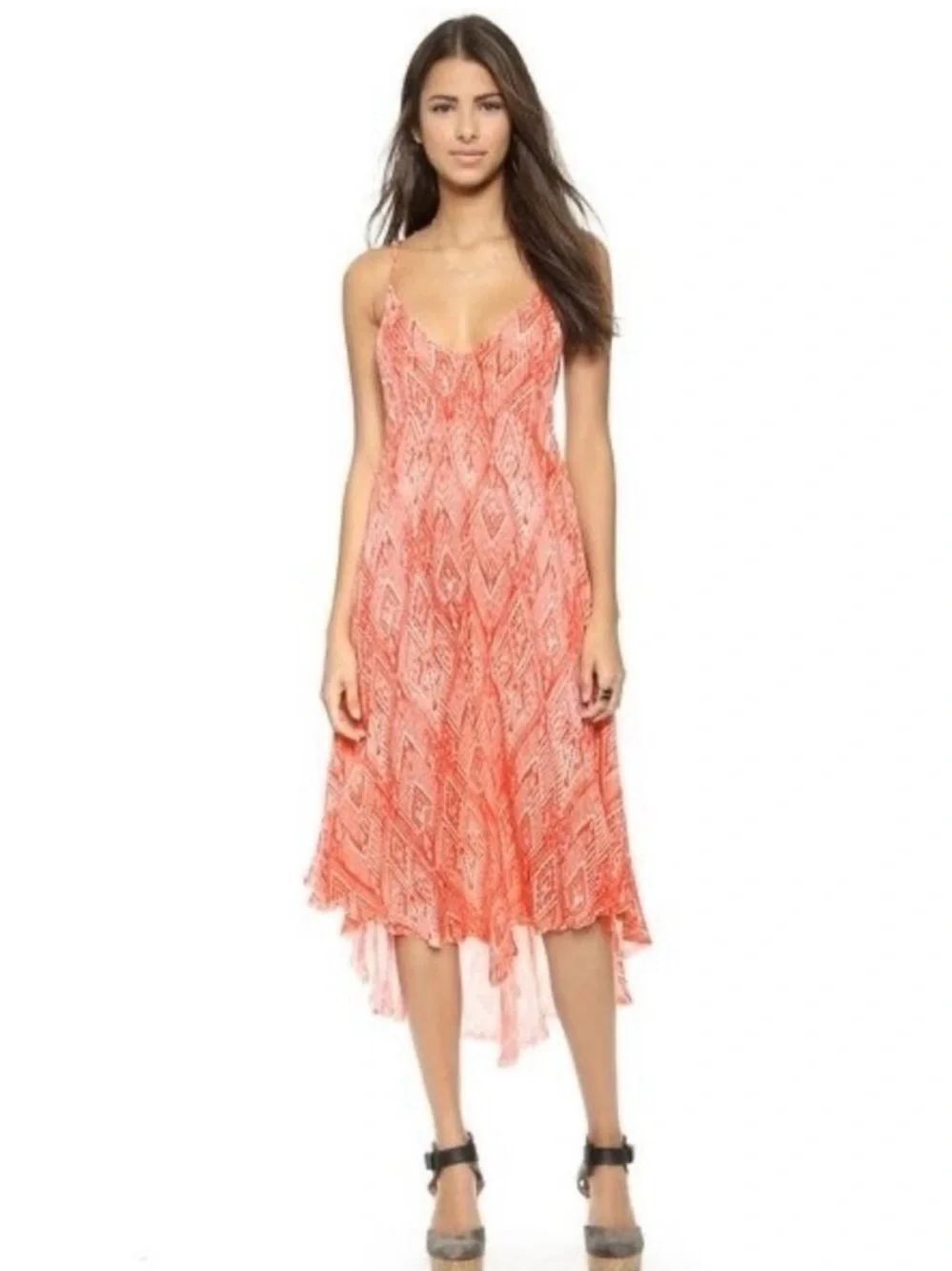 Free People Peach Asymmetrical Slip Dress orange size medium